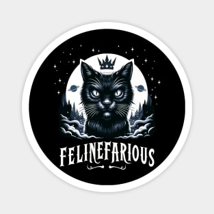 Felinefarious, a nefarious and evil black pussy cat, funny graphic t-shirt Magnet